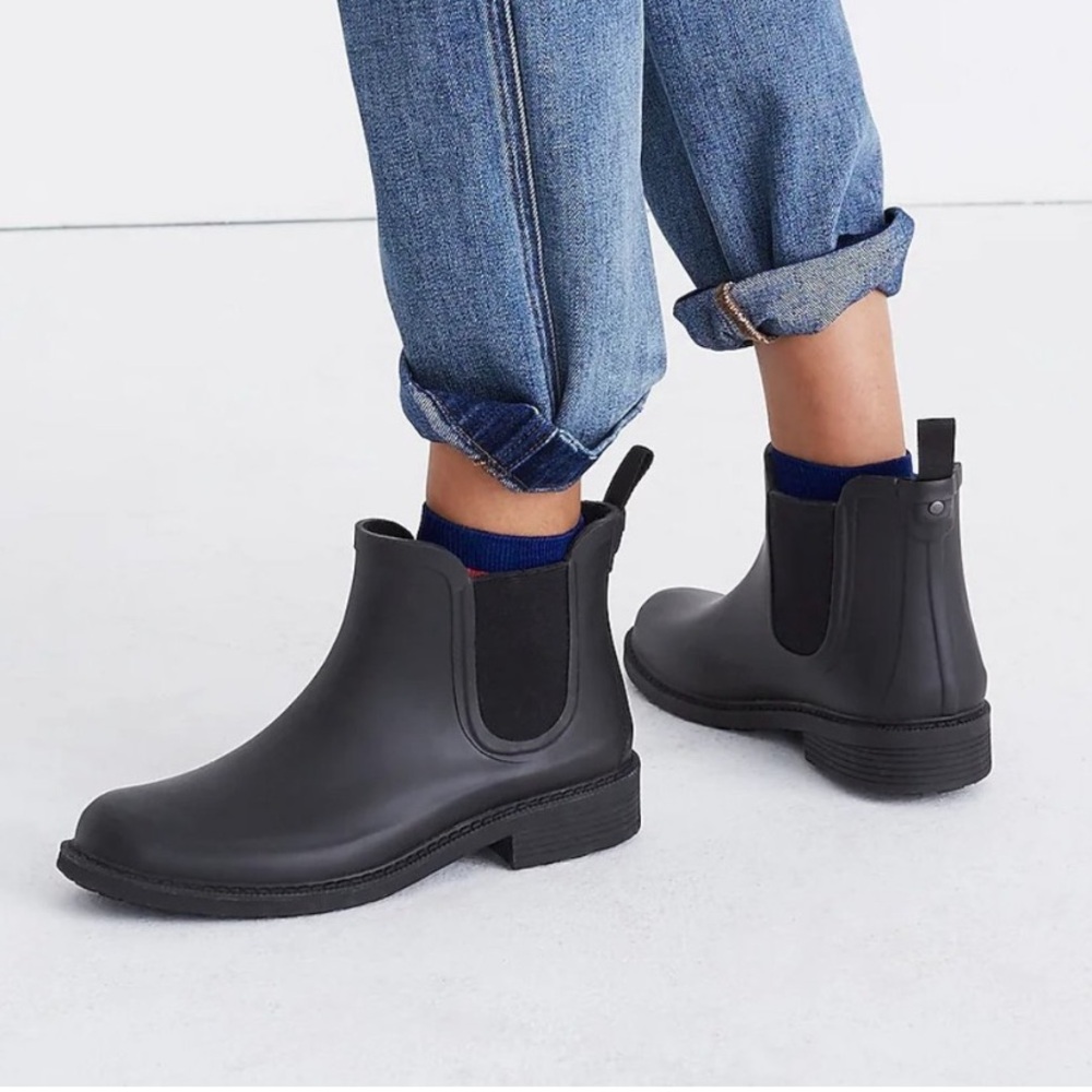 Madewell Black Rain Booties with Elastic Panels
